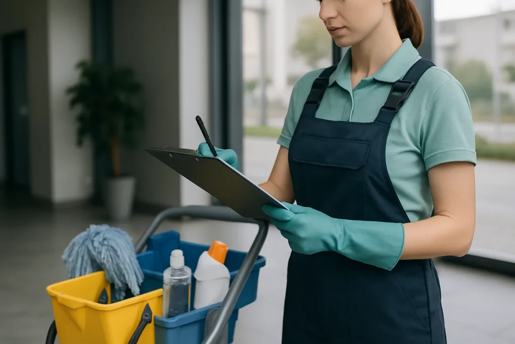 Un agent de nettoyage utilisant des produits écologiques dans un appartement à Audun-le-Roman.