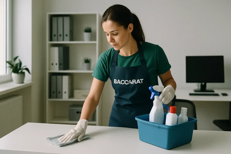 Un agent de nettoyage en train de désinfecter un appartement à Baccarat avec des produits écologiques.