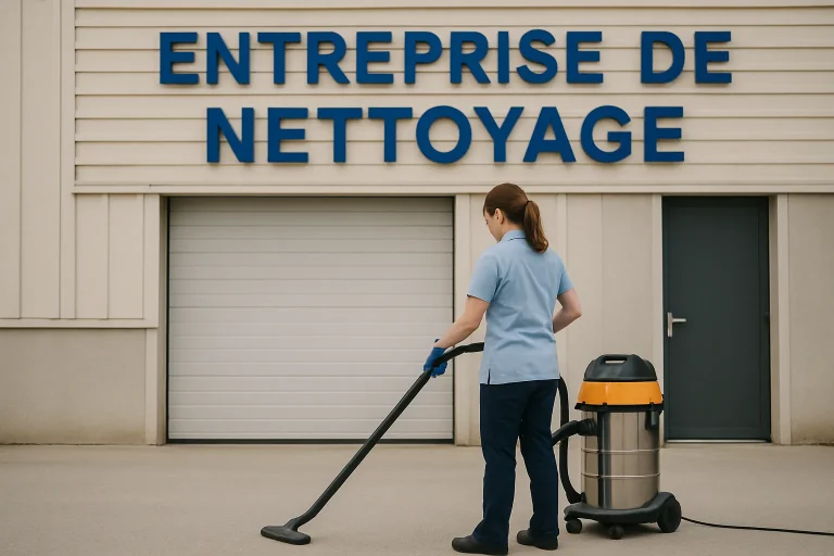 Un homme en uniforme nettoyant un bureau avec des produits écologiques à Saint-Nicolas-de-Port.