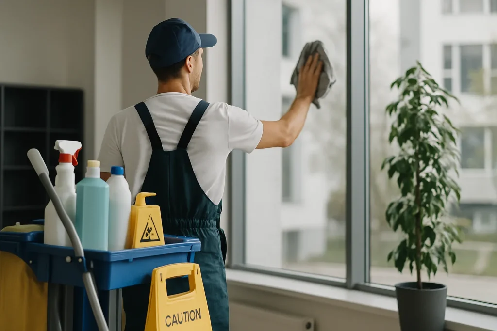 Une équipe de nettoyage professionnelle effectuant des travaux dans un appartement à Trieux.