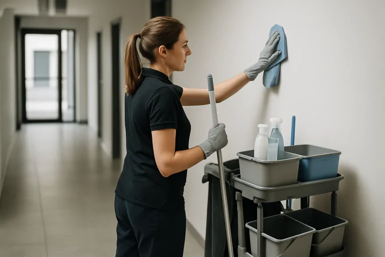 Un technicien de nettoyage à HERSERANGE nettoyant un appartement insalubre avec des équipements professionnels.