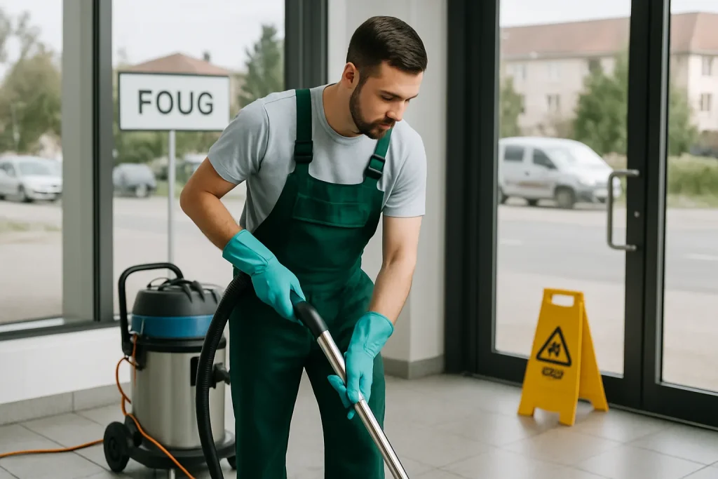 Équipe professionnelle nettoyant un appartement à FOUG avec des équipements modernes.