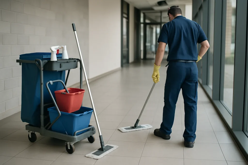 Un professionnel du nettoyage effectuant des tâches dans un appartement à AUBOUE.