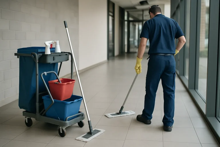 Un professionnel du nettoyage effectuant des tâches dans un appartement à AUBOUE.