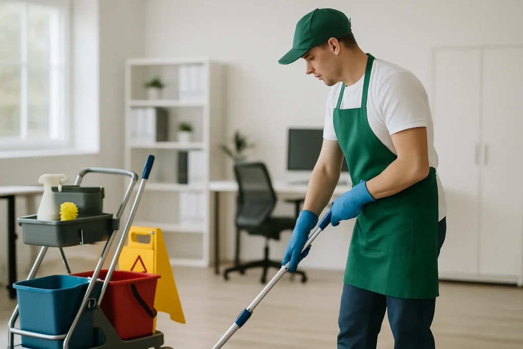 Équipe de nettoyage effectuant des travaux dans un appartement insalubre à Gorcy.