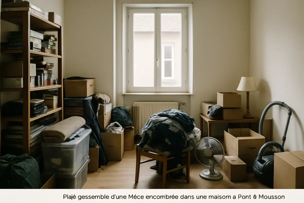 Intérieur encombré d'une maison à Pont-à-Mousson, risques sanitaires visibles