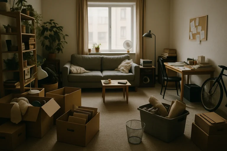 Vue d'un appartement encombré à Jarville-la-Malgrange avec divers objets dispersés